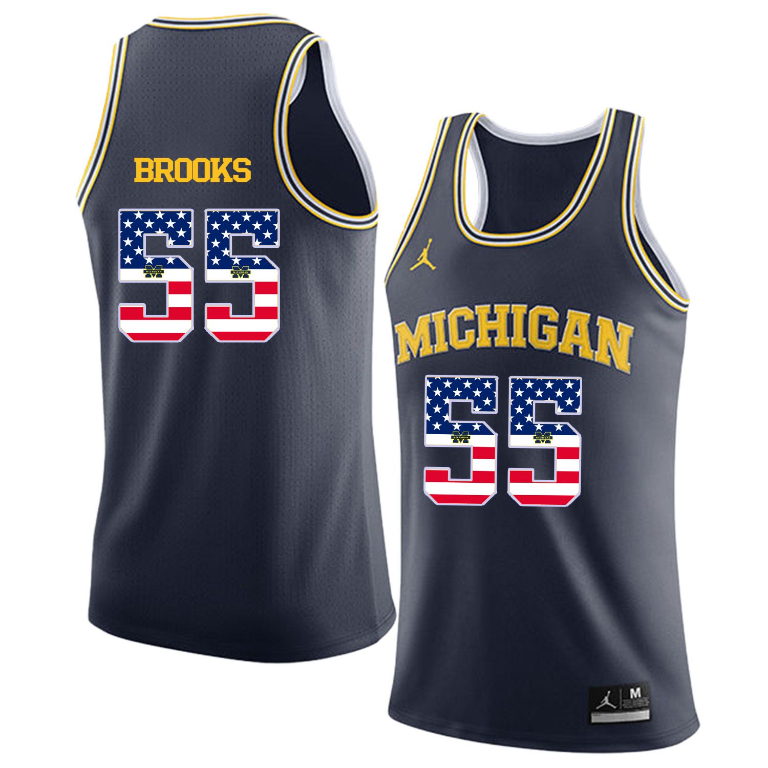 Men Jordan University of Michigan Basketball Navy 55 Brooks Flag Customized NCAA Jerseys